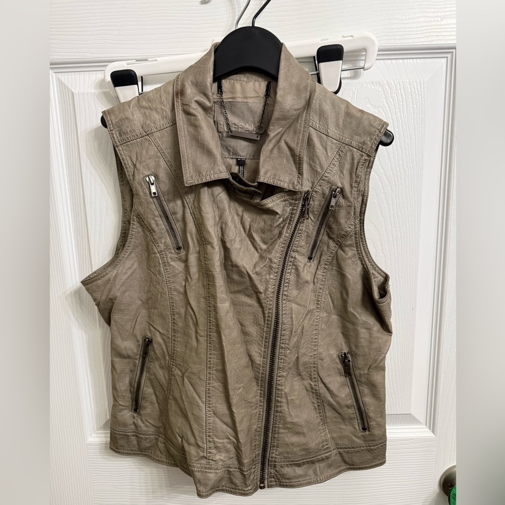 Buffalo David Bitton Gray Taupe Faux Leather Moto Vest XL neutral snake skin
